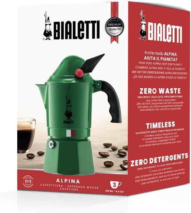 Bialetti - Moka Express Alpina: Iconic Stovetop Espresso Maker, Moka Pot 3 Cups (4.3 Oz - 130 Ml), Aluminium, Green