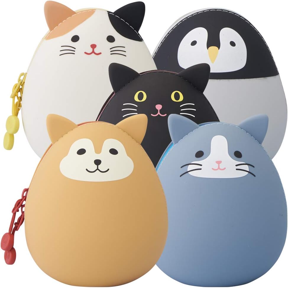LIHITLAB PuniLabo Zipper Pouch, Egg-Shaped, Calico Cat (A7782-7), Medium: 2.2 2.4 inches