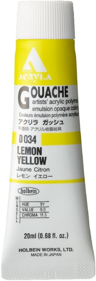 Holbein Acryla Gouache Artists Acrylic Polymer Emulsion, 20ml Lemon Yellow (D034)