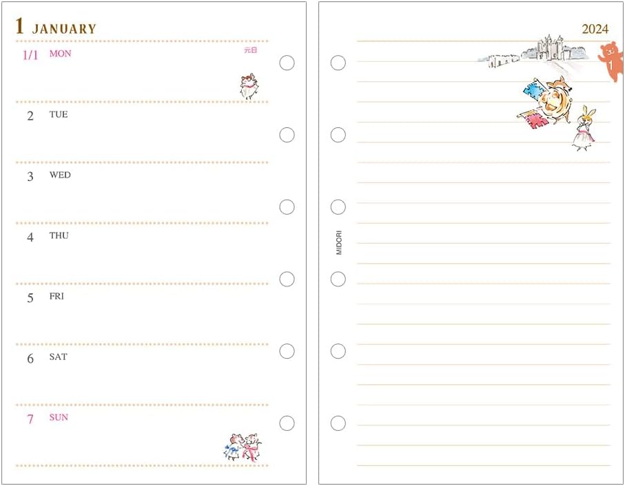 Midori 27090006 2024 B7 Weekly Carnival Pattern Planner Refill (Begins January 2024)
