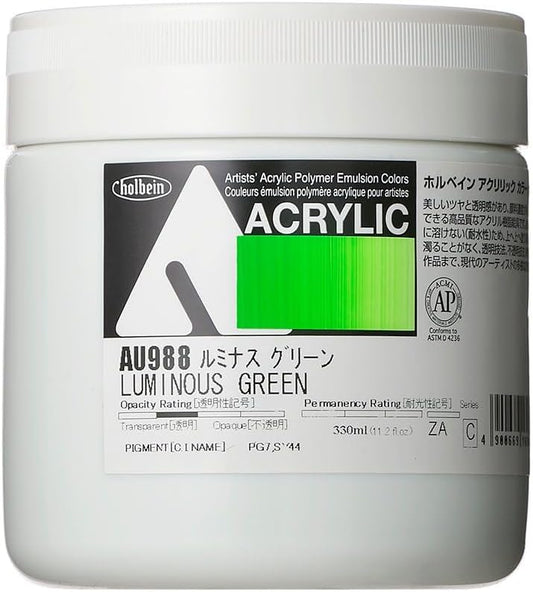 Holbein AU967 Acrylic Color, Heavy Body, Pearl Red, 11.2 fl oz (330 ml) (luminous green)