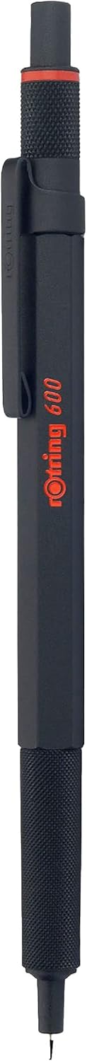 rOtring 600 Retractable Metal Ballpoint Pen, Medium Point, Black Ink, Black Barrel, Great Gift for Coworker