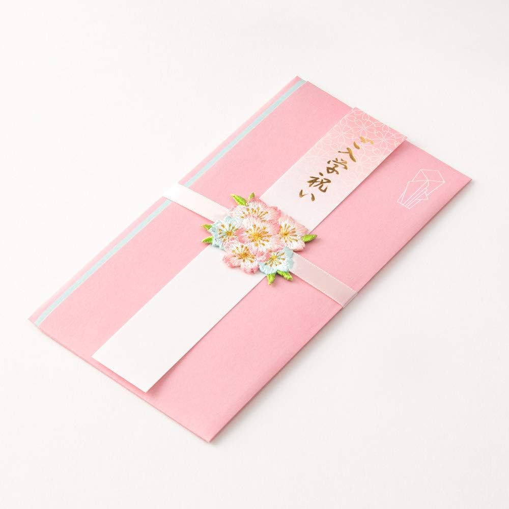 Midori 25468006 Congratulatory Bag, Gold Sealing, 468, Celebration, Entrance Ceremony, Embroidery, Mizuhiki, Cherry Blossom Pattern