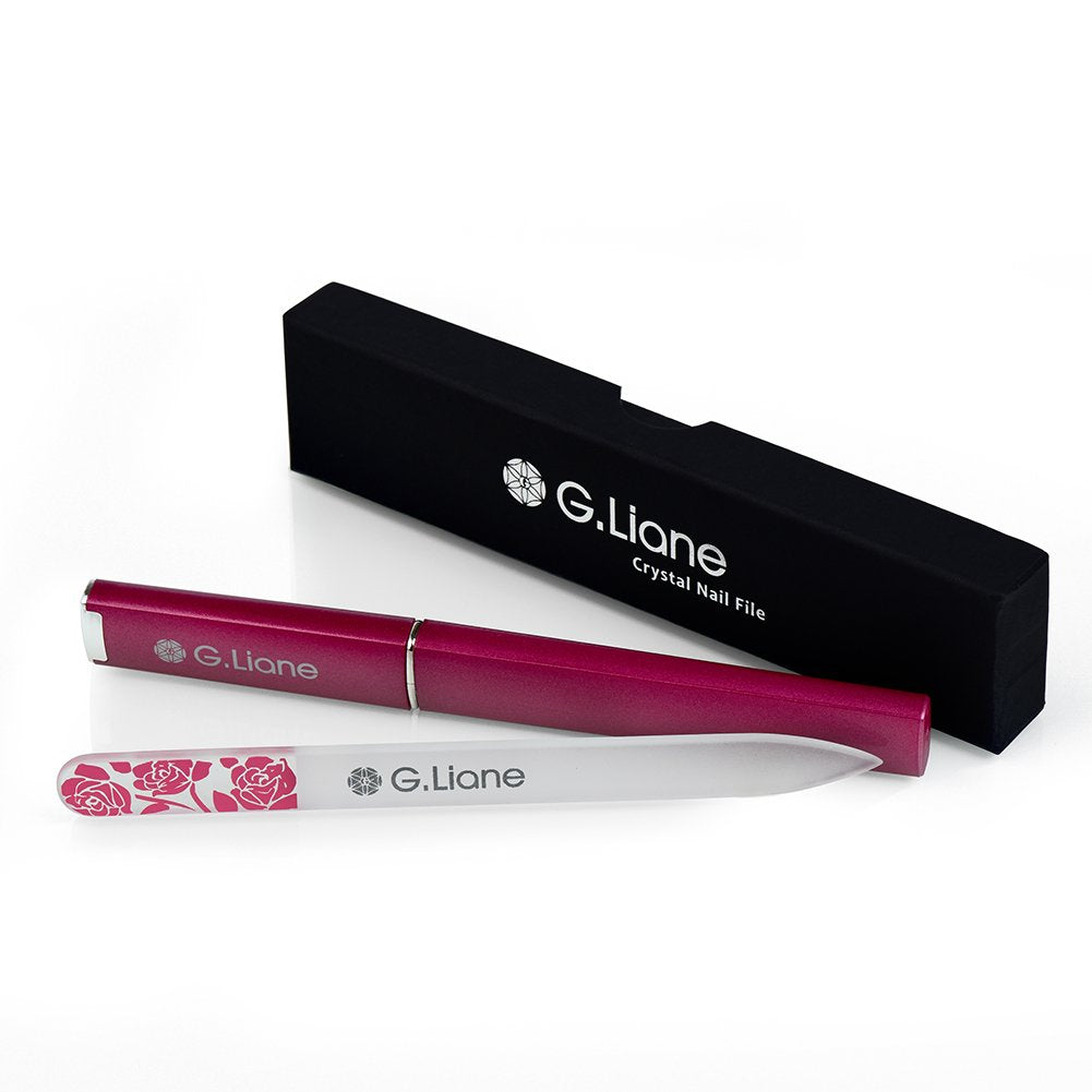 G.Liane Premium Glass Nail File with Case Professional Crystal Fingernail Files Perfect Manicure Set for Women Men Kids Nail Care Gift Set(Rose Pink)