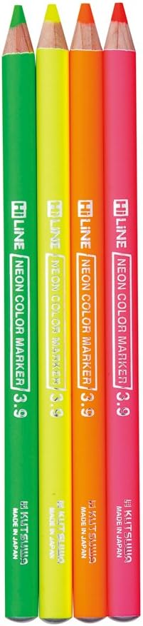 KUTSUWA Hi LiNE Highlighter Pencil, 4 brilliant fluorescent colors/set, 1 Set, Yellow, green, Pink, Orange (PA001)