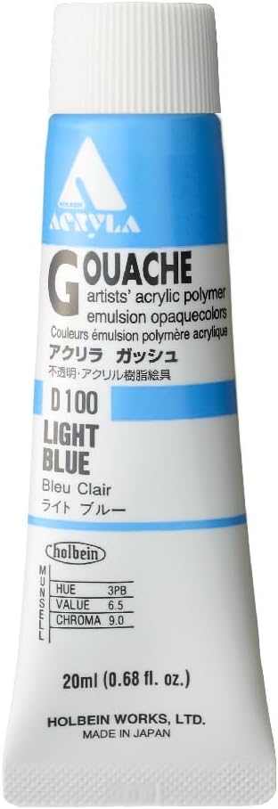 Holbein Acryla Gouache Artists Acrylic Polymer Emulsion, 20ml Light Blue (D100)