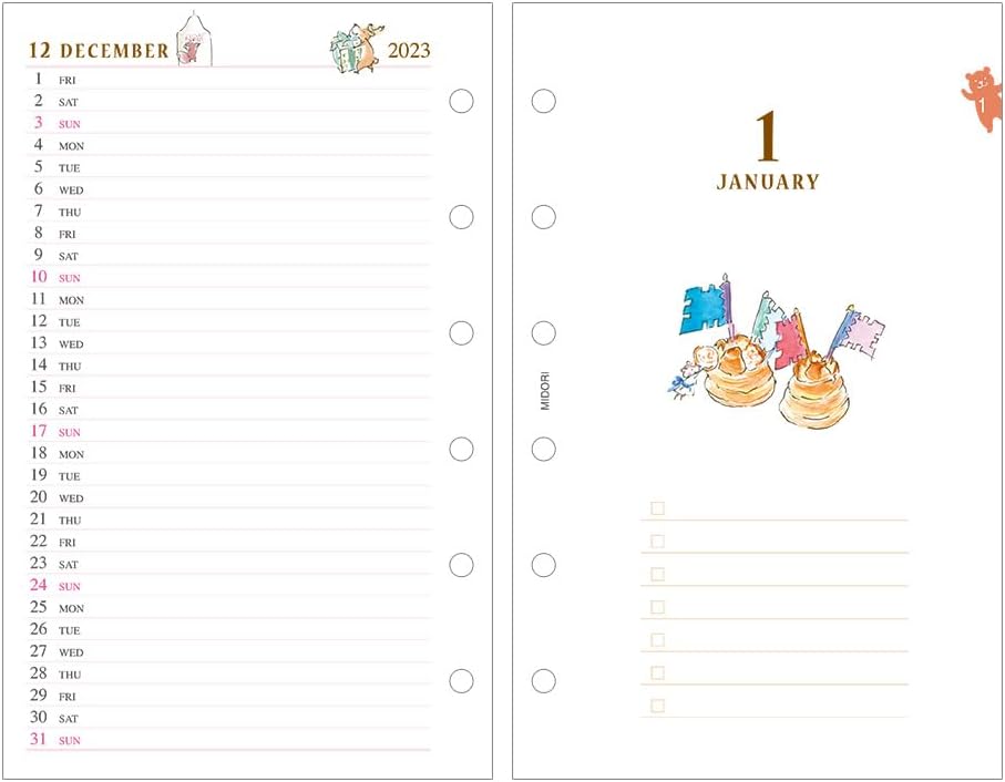 Midori 27090006 2024 B7 Weekly Carnival Pattern Planner Refill (Begins January 2024)