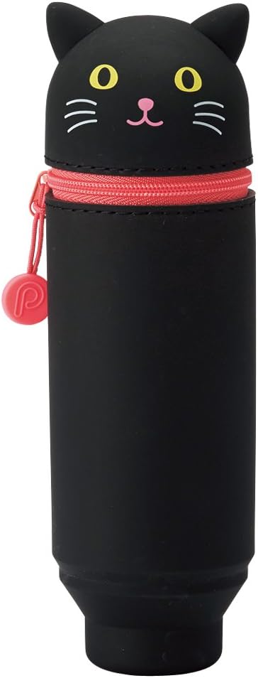 LIHIT LAB Kawaii Japanese Black Cat Stand Up Pencil Case For School Office College, Cute School Supplies, Animal Pen Holder Pouch Holder Teen Girls Artists, Travel Cosmetics Storage (A7712-3)
