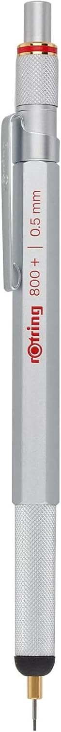 rOtring 1900183 800+ Mechanical Pencil and Touchscreen Stylus, 0.5 mm, Silver Barrel