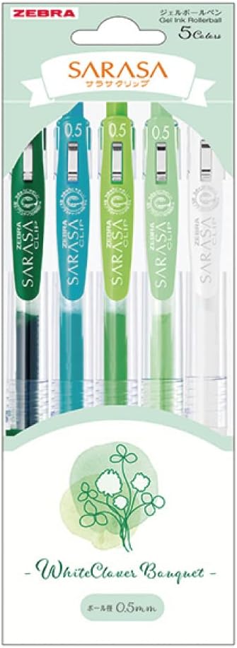 ZEBRA JJ15-WCL-5C Gel Ballpoint Pen, Sarasa Clip, 0.02 inches (0.5 mm), Flower Bouquet, White Close, Set of 5 Colors