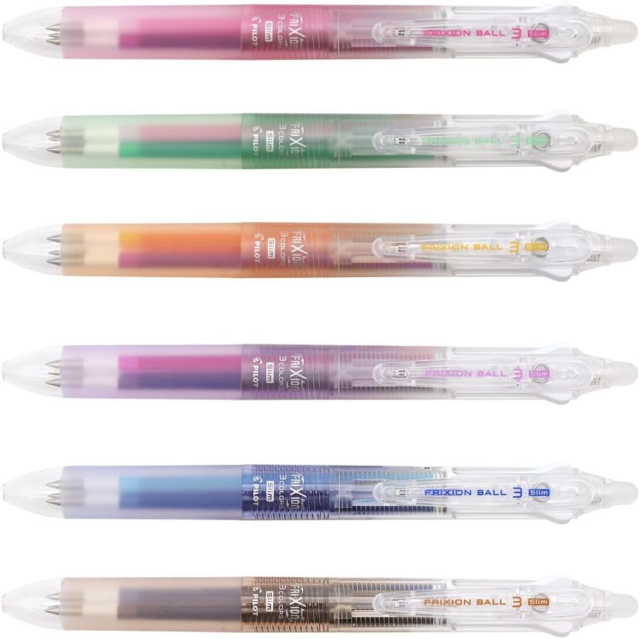 PILOT Erasable 3-Color Ballpoint Pen "Colorful Frixion Ball 3 Slim" (Classic Colors) (Black, Brown, Blue Black)