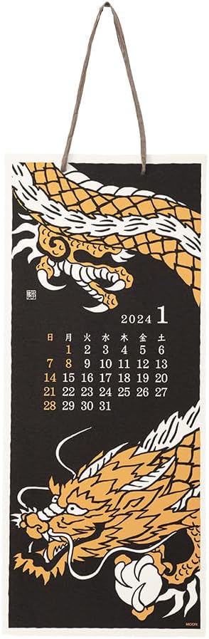 Midori 3130006 2024 Calendar, Wall Hanging, L, Echizen Washi Paper, Traditional Pattern (L (wind object handle))