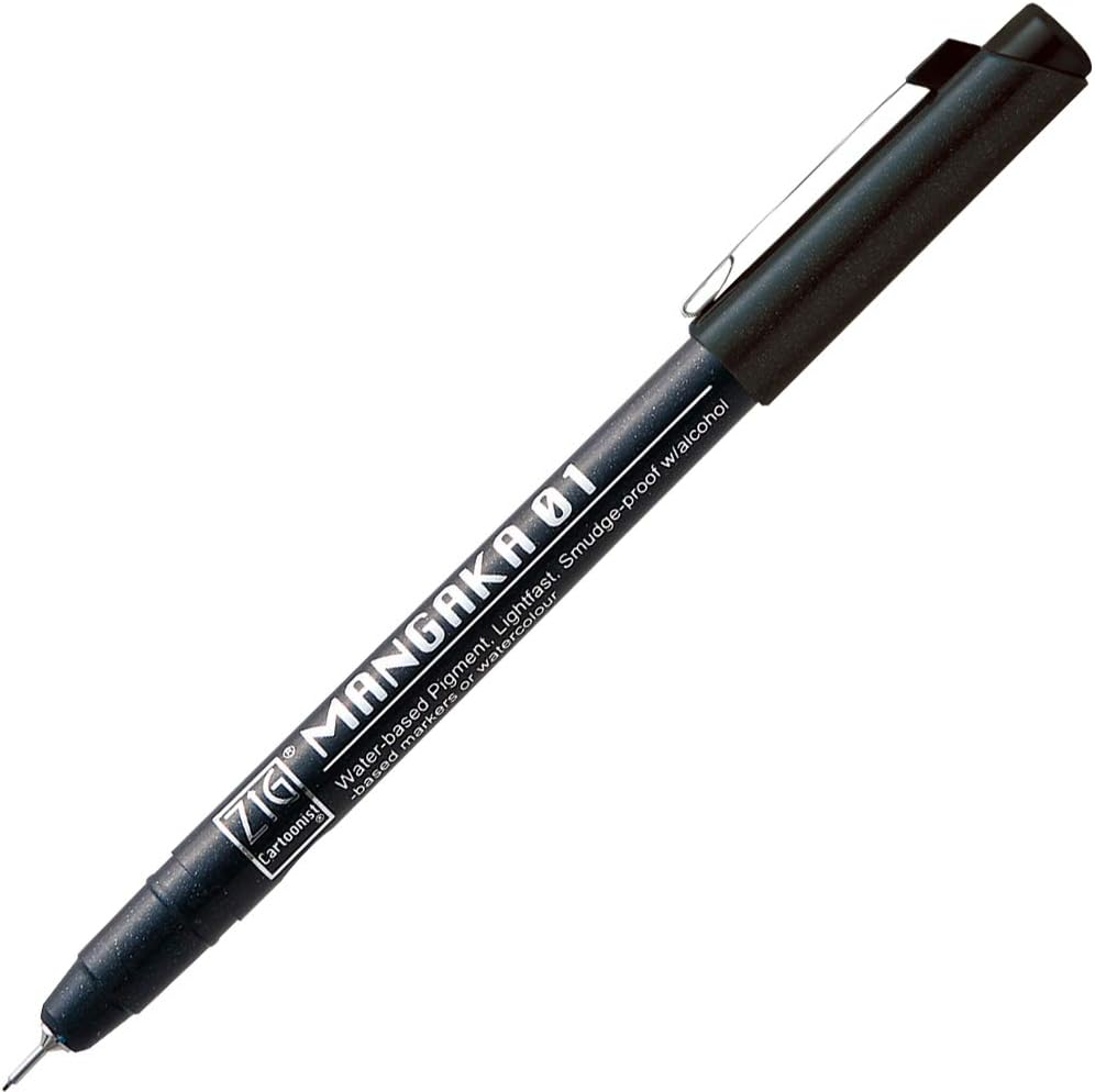 Kuretake ZIG CARTOONIST MANGAKA Black 5 set, for art, illustration, lettering, graphic designers, urban artists, paper crafters, AP-Certificated, Made in Japan