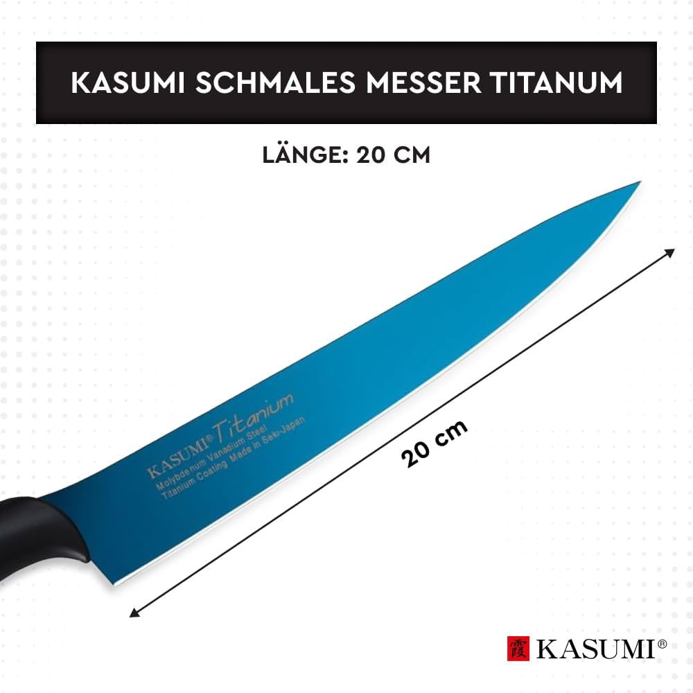 Kasumi Titanium Coated KTB3 7-3/4-Inch Titanium-Coated Carving Knife, Blue