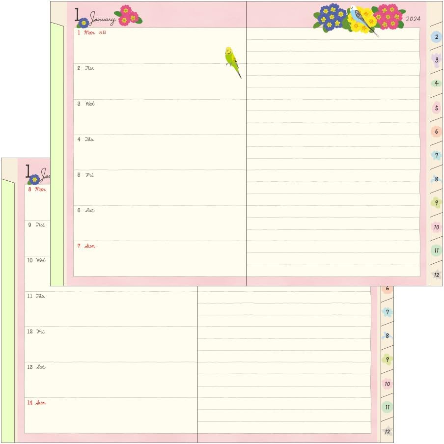 Midori Pocket Diary 22256006 Weekly Planner, 2024, B6, Cat Pattern, Starts January 2024 (Tri-print)