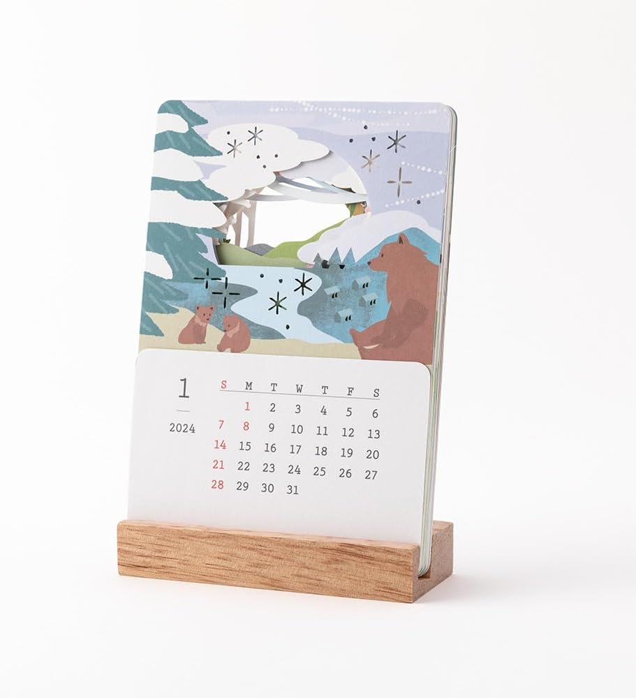 Midori 31280006 2024 Calendar, Tabletop, Seasonal Calendar, Floral Pattern (Landscape pattern)
