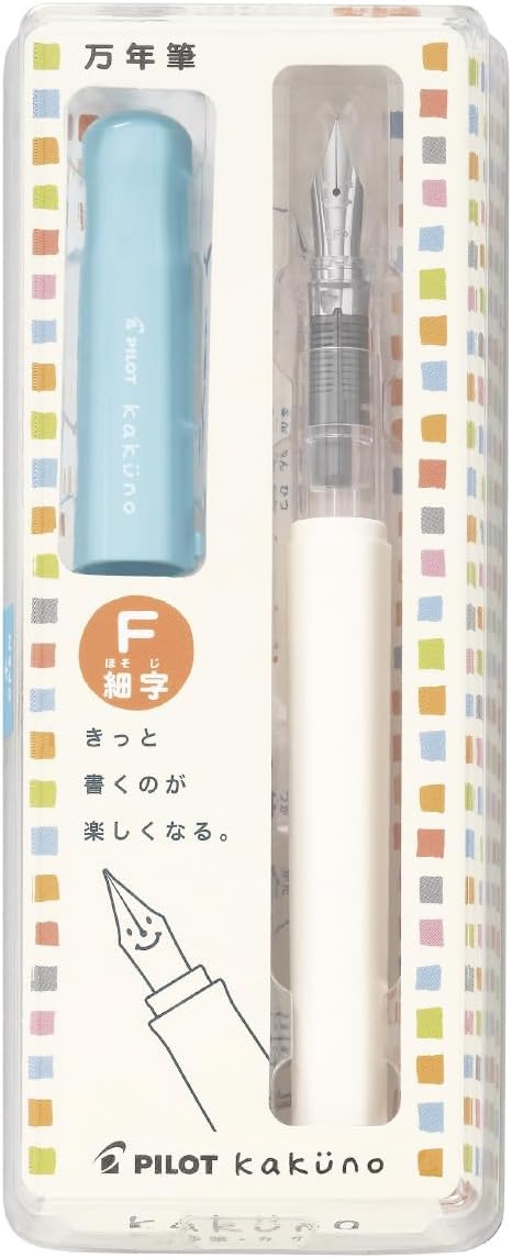 PILOT Kakuno Fine-Nib Fountain Pen, White Body Soft Blue Cap Body (FKA-1SR-SLF)