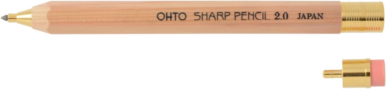 OHTO Mechanical Pencil Wood Sharp with Eraser 2.0, 2.0mm, Natural Wood Color Body (APS-680E-Natural)