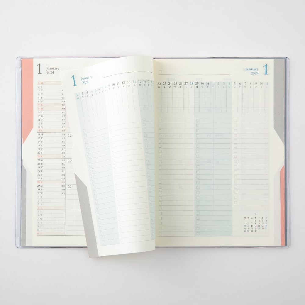 Midori 22268006 ToDo Double Schedule Planner, 2024, B6, Monthly Planner, Orange (Starts October 2023) (Blue)
