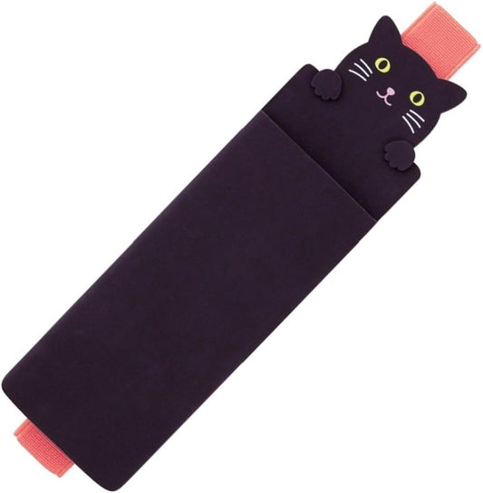 LIHITLAB PuniLabo Book Band with Pen Case Holder, 2.1" 0.8", Black Cat (A7720-3)