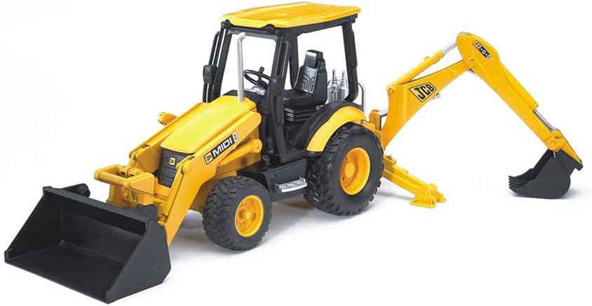 Bruder Toys - Construction Realistic JCB MIDI CX Backhoe Loader with Changeable Front Loader and Backhoe Loader Scoop - Ages 3+