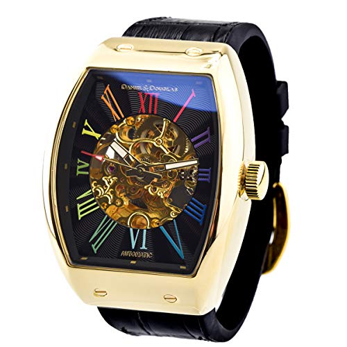 Daniel and Douglas DD8808 Men's Watch, Automatic Winding, Hand Winding, Skeleton, rainbow black/gold