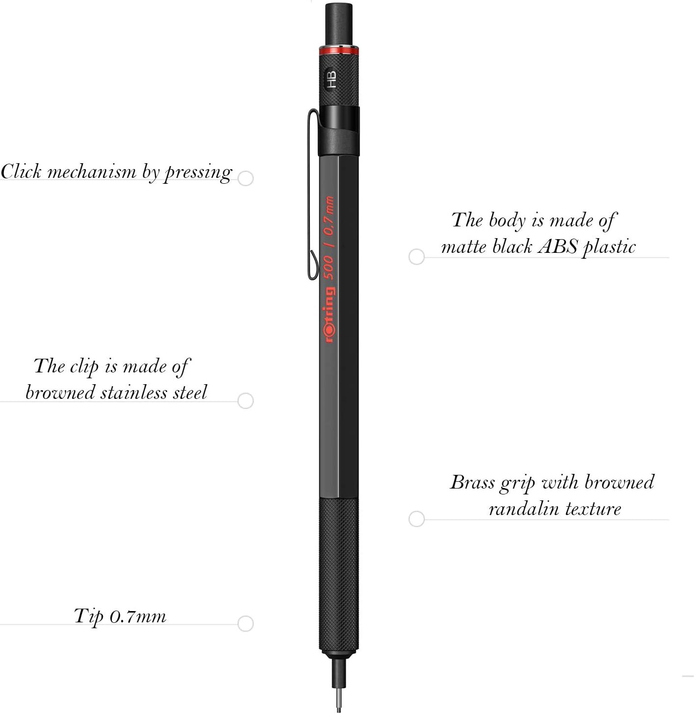 rOtring 1904727 500 0.7mm Mechanical Pencil, Black (502507N)