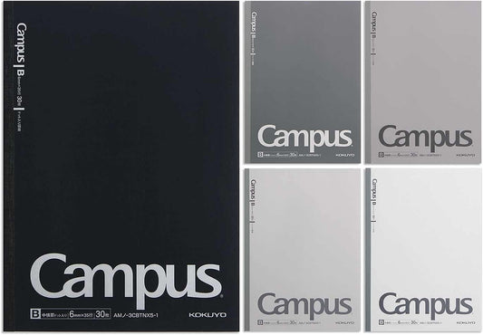 Kokuyo AMNO-3CBTNX5-1 Campus Notebook, B5, Dotted B Ruled, 5 Color Pack, Gray