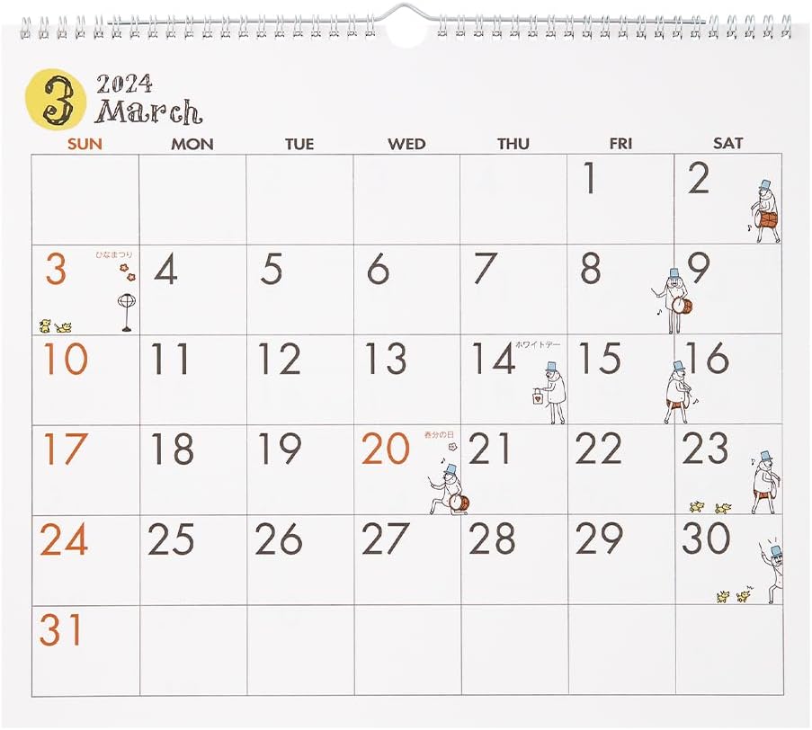 Midori 31287006 2024 Wall Calendar, Large, Country Time Floral Pattern (Ojisan Print)