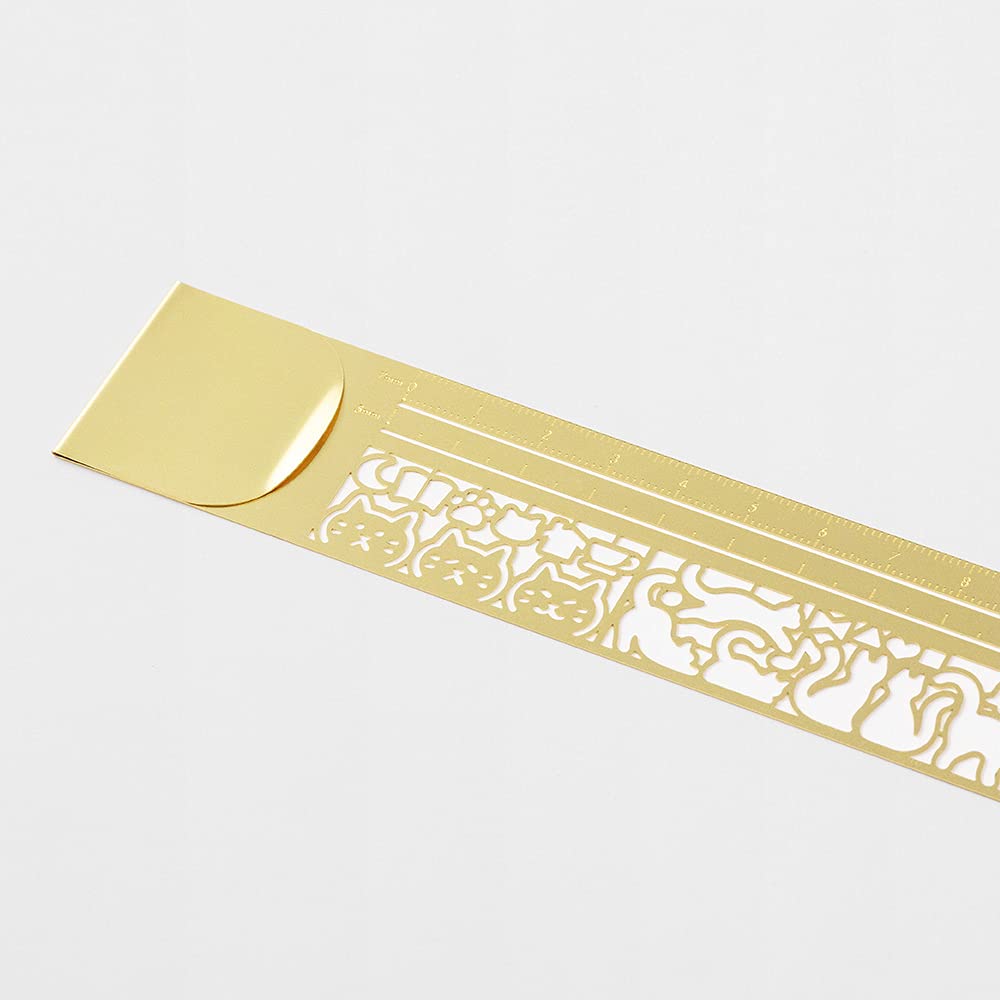 Designphil Cat Ruler, 5.5 Inch Clip Ruler with Cat Pattern, Brass Construction