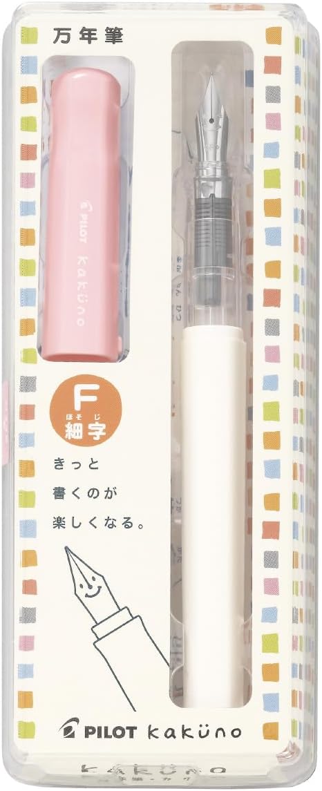 PILOT Kakuno Fine-Nib Fountain Pen, White Body Soft Pink Cap (FKA-1SR-SPF)