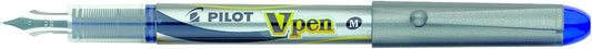 PILOT VPen Disposable Fountain Pen Silver Barrel 0.58 mm Tip - Blue, Box of 12