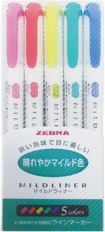 ZEBRA Highlighter Mildliner, 5 Bright Color Set (WKT7-5C-HC)