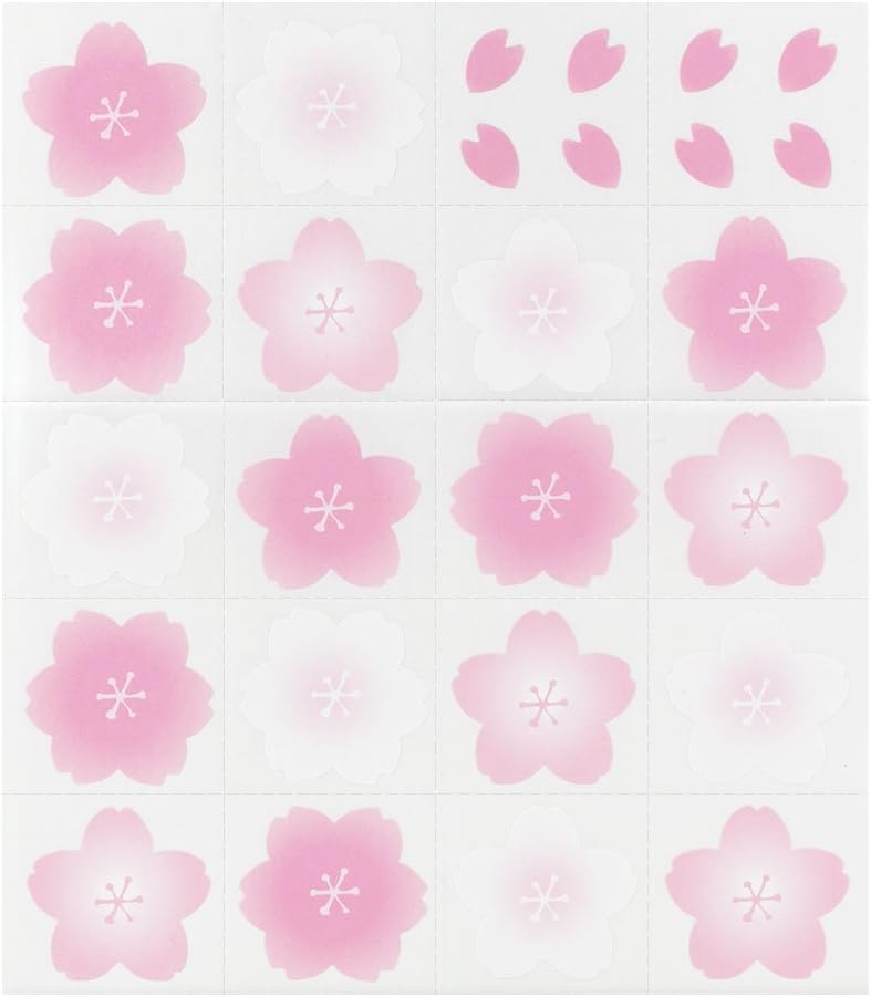 Midori 33156006 Colored Paper with Stickers, Cherry Blossom Pattern