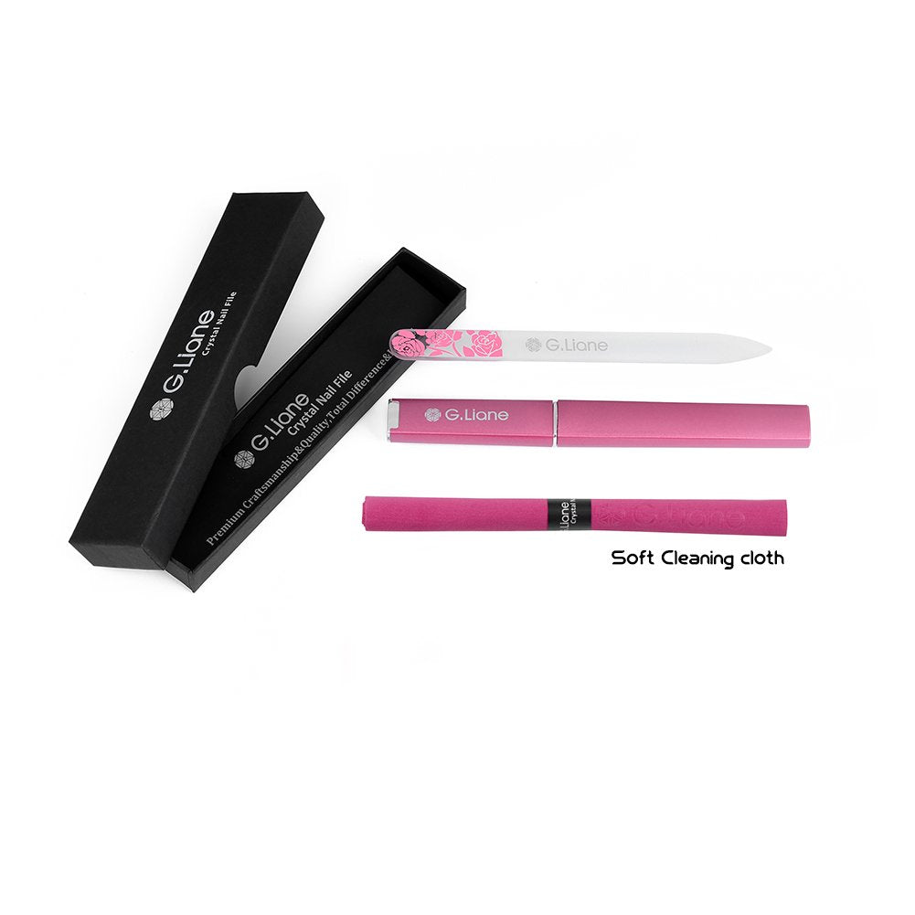 G.Liane Premium Glass Nail File with Case Professional Crystal Fingernail Files Perfect Manicure Set for Women Men Kids Nail Care Gift Set(Rose Pink)