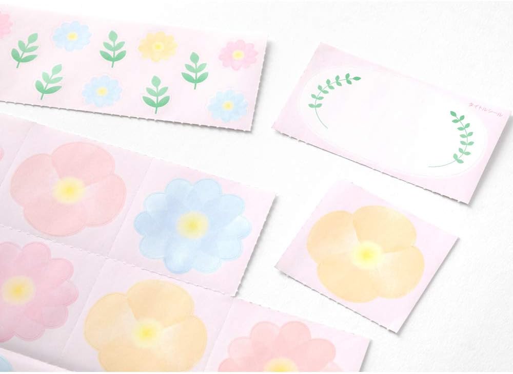 Midori 33244006 Colored Paper with Stickers, Floral Pattern