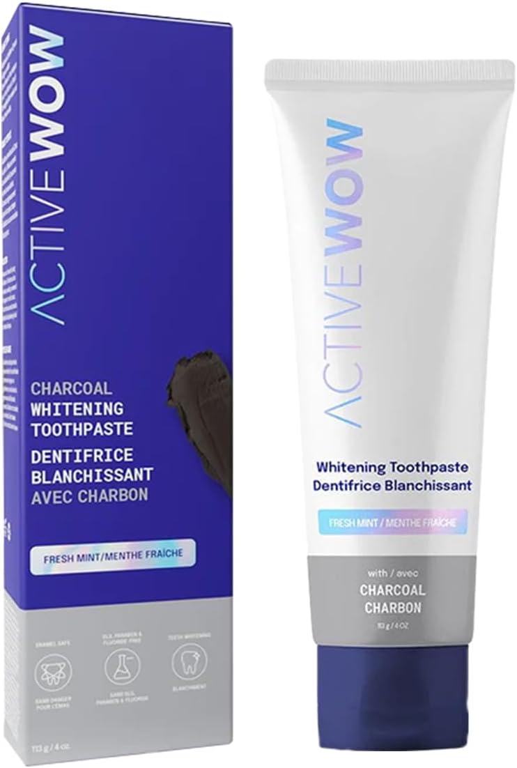 Active Wow Activated Charcoal Toothpaste - Charcoal Toothpaste for Whitening, Charcoal Teeth Whitening, Made with Organic Coconut Oil & Xylitol, Charcoal Activated Toothpaste (4 Ounce (Pack of 1))