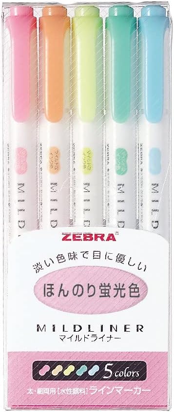 ZEBRA MILD LINER, Double Sided Highlighter, 5 Set (WKT7-5C)