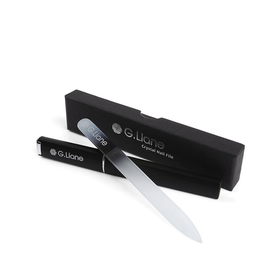 G.Liane Glass Nail File, Professional Crystal Glass Nail File with Case, Double-Sided Etched Glass Nail File for Manicure (Rainbow Black)