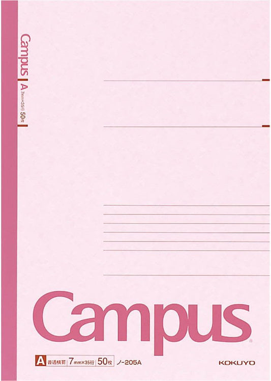 KOKUYO Campus Notebook, A 7mm Ruled, A4, 50 Sheets, 35 Lines, Pink, Japan Import (NO-205A)