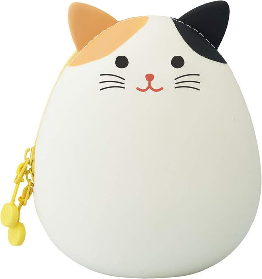 LIHITLAB PuniLabo Zipper Pouch, Egg-Shaped, 3.8" x 4.7", Calico Cat (A7783-7), Large: 1.3 x 4.7 x 3.8 inches