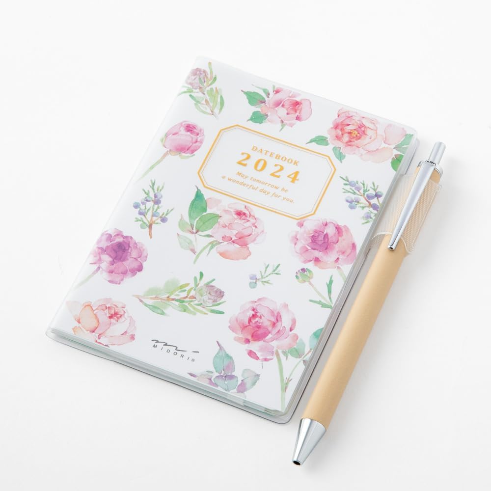 Midori Pocket Diary Notebook 2024, Mini Monthly, Country Time Floral Pattern, Dog Print (22236006, Japan Import)