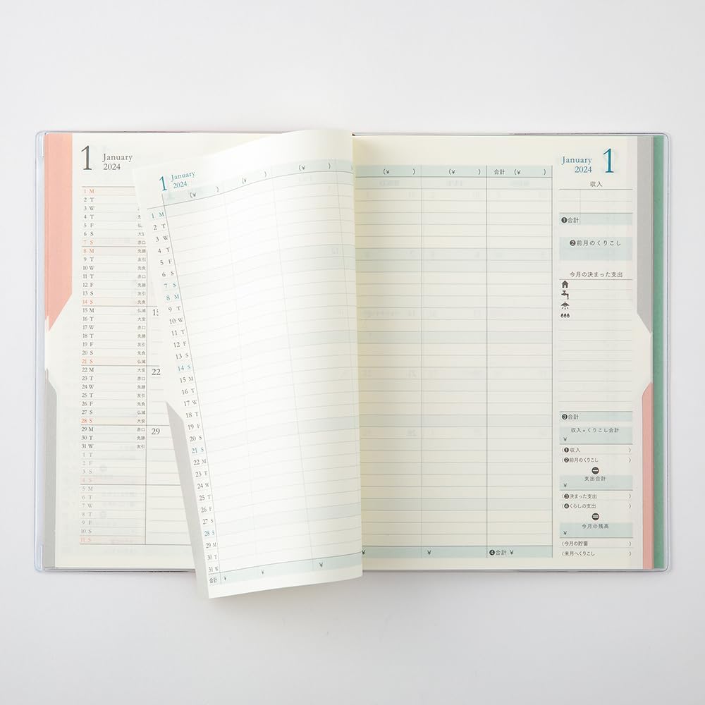 Midori 22266006 Double Schedule Planner, 2024, B6, Monthly Money, Pink (Starts October 2023) (teal)
