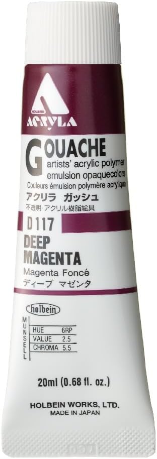 Holbein Acryla Gouache Artists Acrylic Polymer Emulsion, 20ml Deep Magenta (D117)