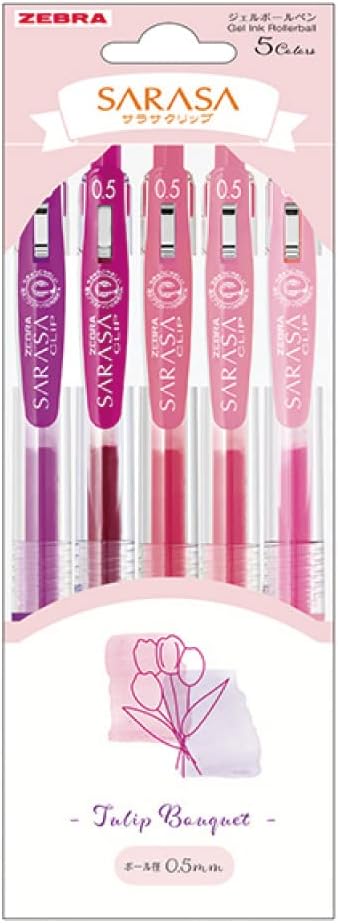 ZEBRA JJ15-TU-5C Gel Ballpoint Pen, Sarasa Clip, 0.02 inches (0.5 mm), Flower Bouquet, Tulip, Set of 5 Colors