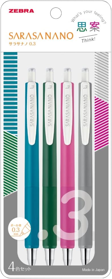 ZEBRA JJH72-4C-SI Gel Ballpoint Pen, Sarasa Nano 0.3mm, Set of 4 Colors, Idea