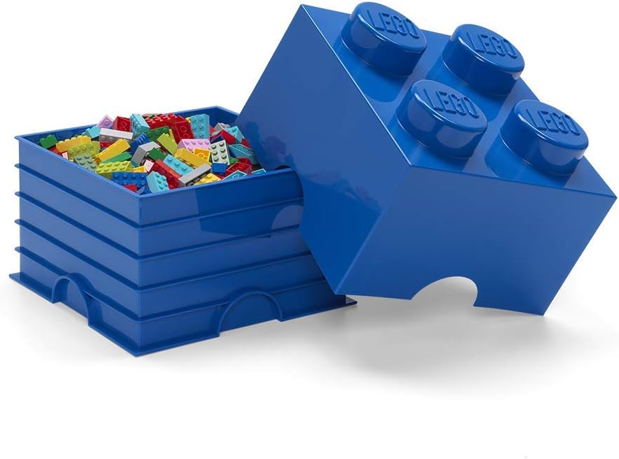 LEGO Storage Brick 4 Knobs Blue - Stackable Plastic Storage Box with Lid for Kids and Adults Ideal Desk Organizer and Toy Box - 5.6L Capacity