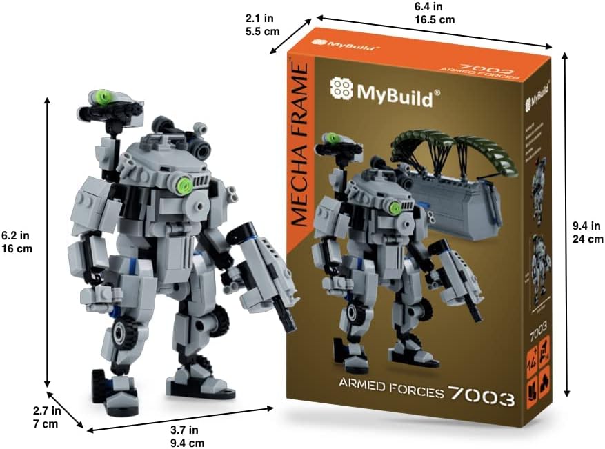 MyBuild Mecha Frame Armed Forces 7003 - Stryker Mech Light Gray with Commander Weapon Box, Military Themed Building Bricks for Mech Fans, Ages 14 and Up