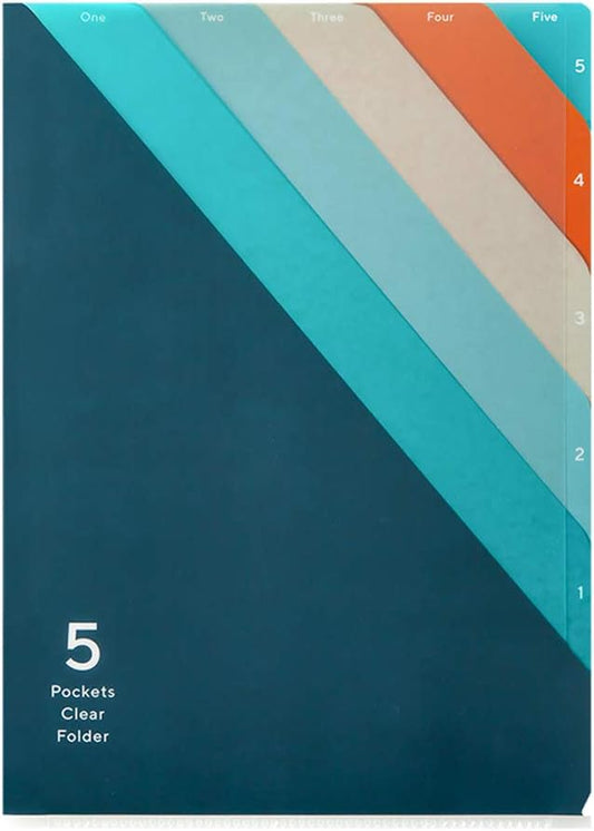 Midori 35340006 Clear Holder, 5 Pockets, Clear Holder, A4, Striped Pattern, Navy Blue