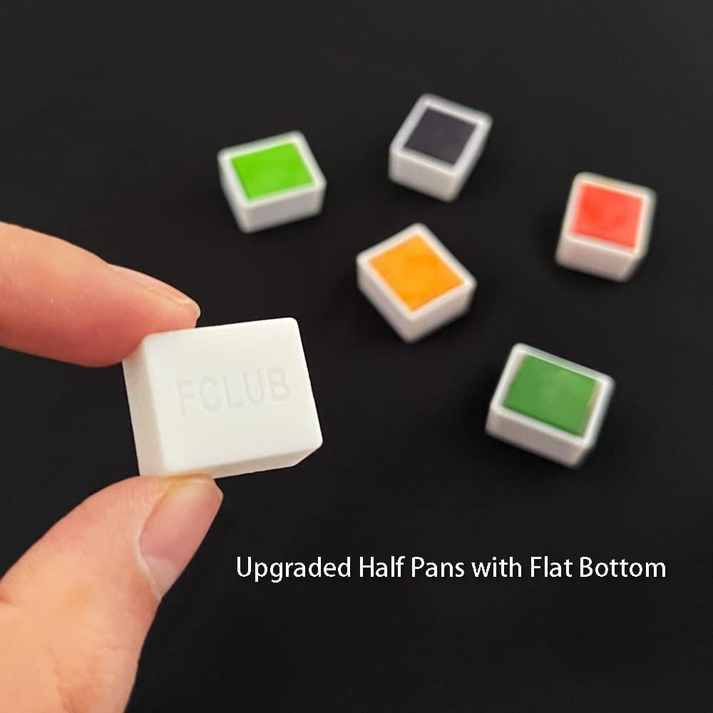 FCLUB Watercolor Palette, Empty Paint Pallet Metal Paint Tin with 40Pcs Half Pans and Magnetic Strip, Paint Holder with Mixing Area, Painting Tray Palette